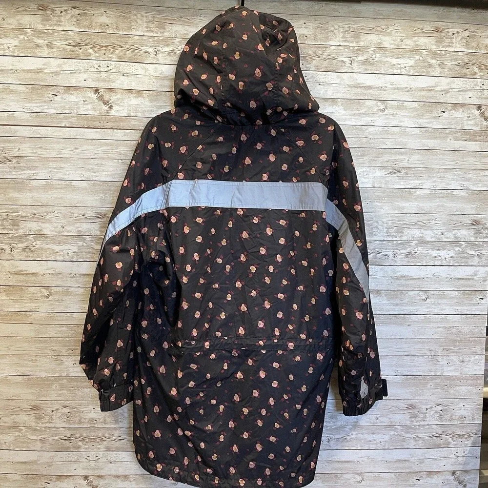 CAbi Womens Size M‎ Jacket Rainy Day Black Pink Floral Hooded Reflective 4115
